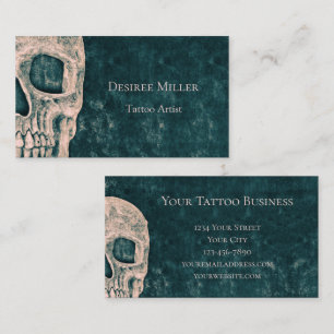 Gothic Half Skull Aquamarin Green Beige Tattoo Art Visitenkarte