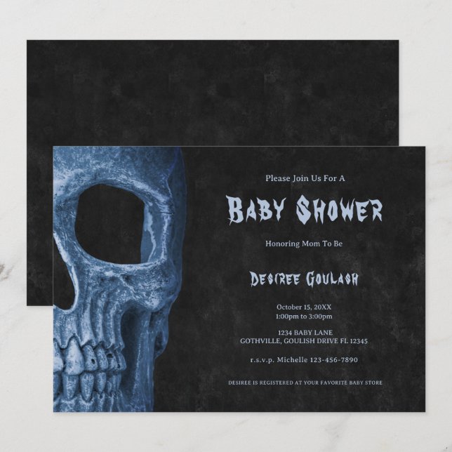 Gothic Half Skull Black Baby Boy Shower Invitation (Devant / Derrière)