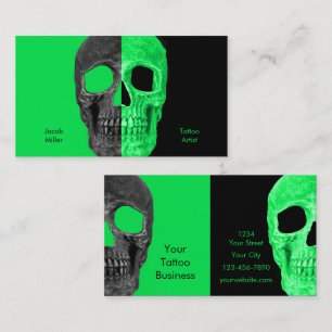 Gothic Half Skull Black Neon Green Tattoo Shop Visitenkarte