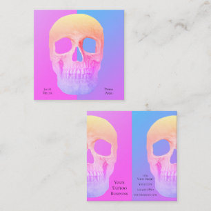 Gothic Half Skull Blau Pink Lila Tattoo Shop Quadratische Visitenkarte