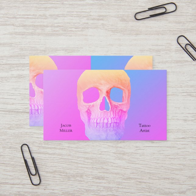 Gothic Half Skull Blue Pink Lila Tattoo Shop Visitenkarte (Vorderseite/Rückseite Beispiel)