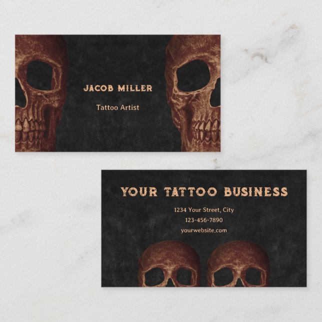Gothic Half Skull Brown Black Tattoo Shop Visitenkarte (Vorne/Hinten)