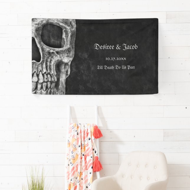 Gothic Half Skull Cool Schwarz-Weiß-Grunge Banner (Insitu)