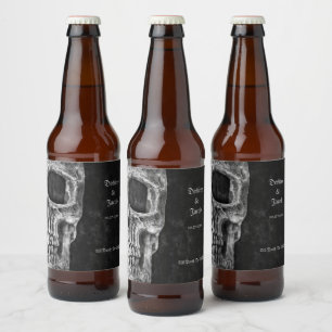Gothic Half Skull Cool Schwarz-Weiß-Grunge Bierflaschenetikett