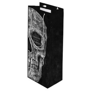 Gothic Half Skull Cool Schwarz-Weiß-Grunge Geschenktüte Für Weinflaschen