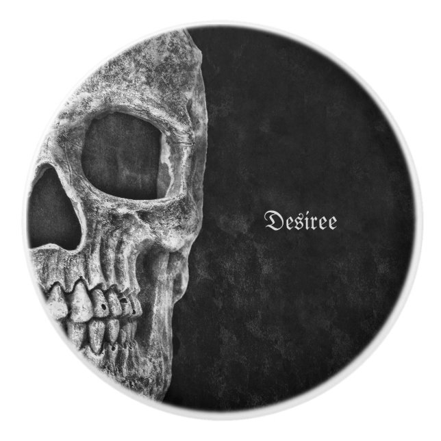 Gothic Half Skull Cool Schwarz-Weiß-Grunge Keramikknauf (Vorderseite)