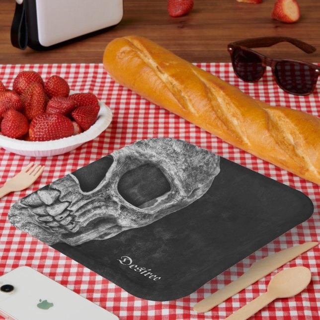 Gothic Half Skull Cool Schwarz-Weiß-Grunge Pappteller (Picknick)