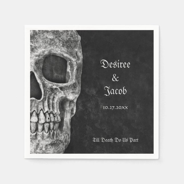 Gothic Half Skull Cool Schwarz-Weiß-Grunge Serviette (Vorderseite)