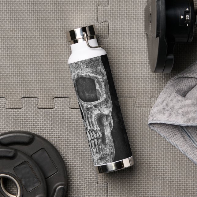 Gothic Half Skull Cool Schwarz-Weiß-Grunge Trinkflasche (Fitnessstudio (gedreht))