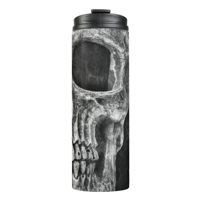 Gothic Half Skull Cool Schwarz-Weiß-Textur Thermosbecher (Vorderseite)
