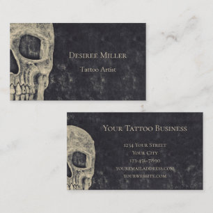 Gothic Half Skull Gray Beige Tattoo Artist Visitenkarte