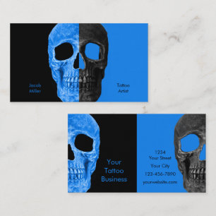 Gothic Half Skull Heads Black Blue Tattoo Shop Visitenkarte
