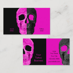 Gothic Half Skull Heads Pink Black Tattoo Shop Visitenkarte