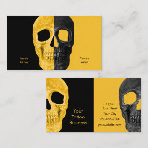 Gothic Half Skull Heads Yellow Black Tattoo Shop Visitenkarte
