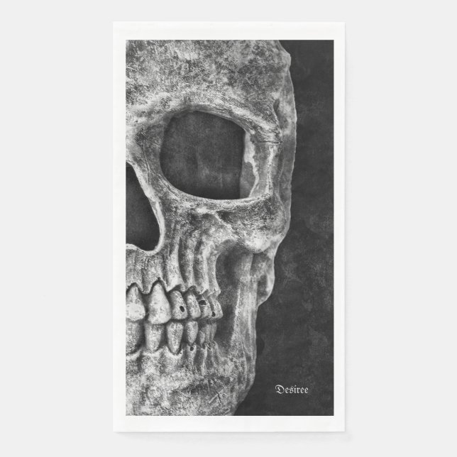 Gothic Half Skull Kopf Schwarz-Weiß Cool Grunge Serviette (Vorderseite)