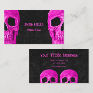 Gothic Half Skull Mädchen Pink Schwarz Tattoo Shop Visitenkarte