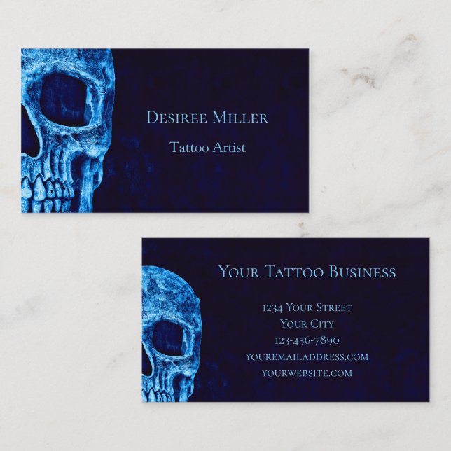 Gothic Half Skull Navy Blue Tattoo Artist Visitenkarte (Vorne/Hinten)