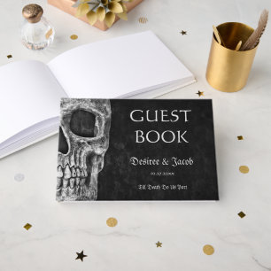 Gothic Half Skull Schwarz-Weiß Grunge Hochzeit Gästebuch