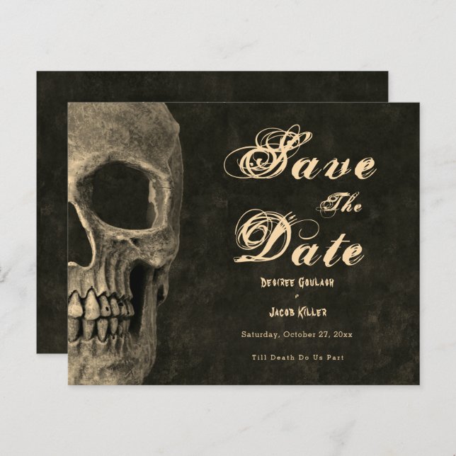 Gothic Half Skull Sepia Save the Date (Vorne/Hinten)