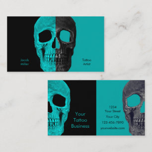 Gothic Half Skulls Aquamarin Black Tattoo Shop Visitenkarte