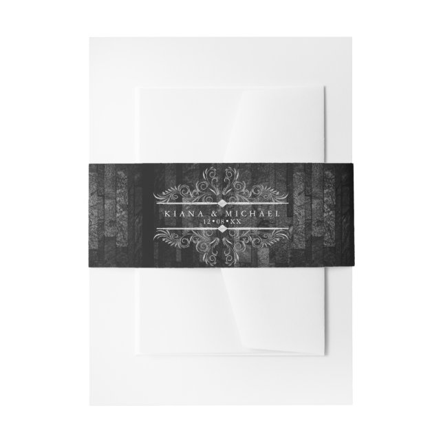 Gothic Hallowedding Scrollwork B&W ID866 Einladungsbanderole (Vorderseite Beispiel)