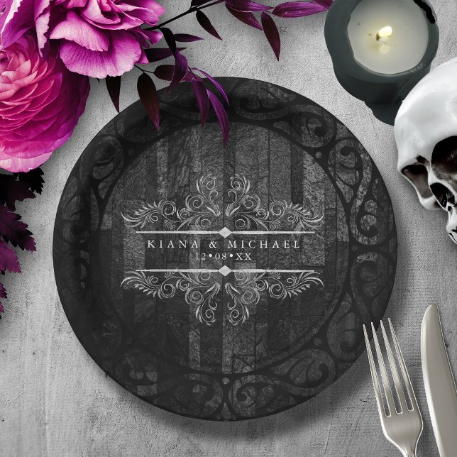 Gothic Hallowedding Scrollwork B&W ID866 Pappteller (Von Creator hochgeladen)