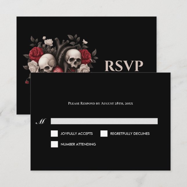 Gothic Halloween Alternative Wedding RSVP Card Karte (Vorne/Hinten)