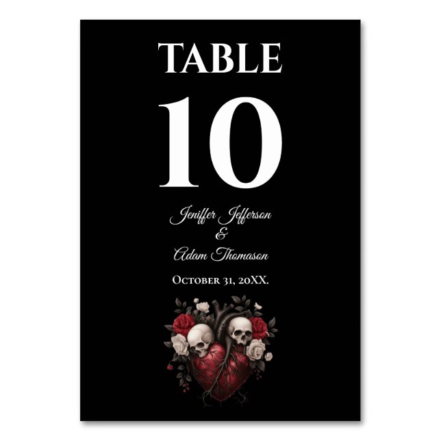 Gothic Halloween Alternative Wedding Tischnummer (Vorderseite)