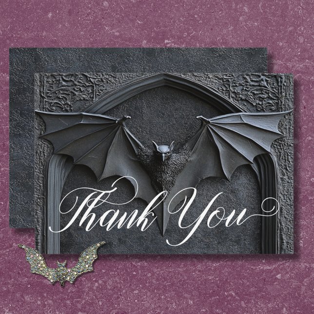 Gothic Halloween Black Bat & Arch Wedding Dankeskarte (Gothic Halloween Black Bat & Arch Wedding Thank You Card)