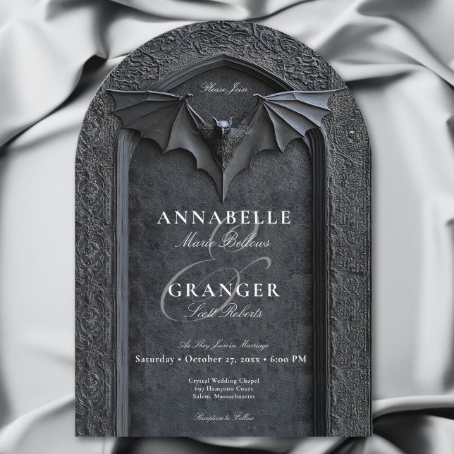 Gothic Halloween Black Bat & Arch Wedding Einladung (Gothic Halloween Black Bat & Arch Wedding Invitation)
