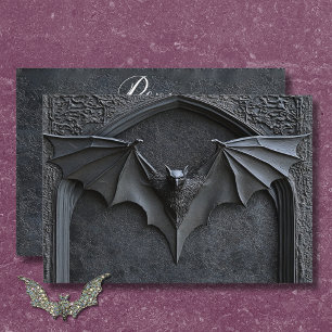 Gothic Halloween Black Bat & Arch Wedding QR Code RSVP Karte