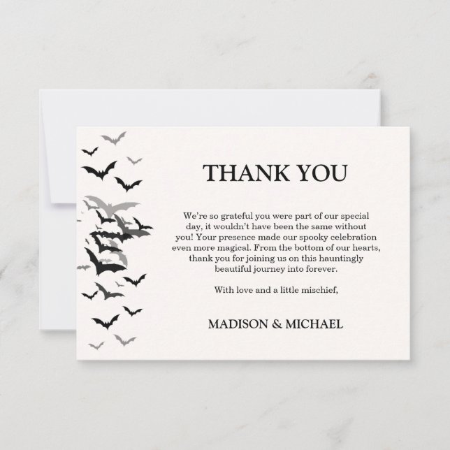 Gothic Halloween Black Bat Wedding Willkommen Dankeskarte (Vorderseite)