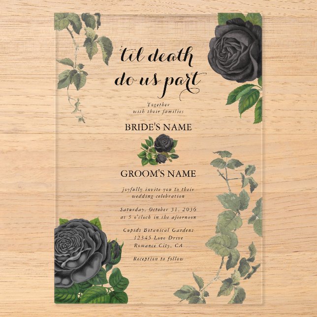 Gothic Halloween Black Rose Clear Wedding Acryleinladungen (Vorderseite)