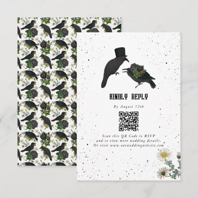 Gothic Halloween Black Rose Crows Wedding Begleitkarte (Vorne/Hinten)