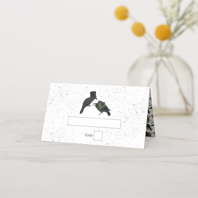 Gothic Halloween Black Rose Crows Wedding Platzkarte (Vorderseite)