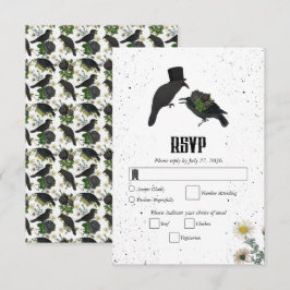 Gothic Halloween Black Rose Crows Wedding RSVP Karte