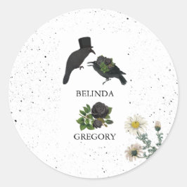 Gothic Halloween Black Rose Crows Wedding Runder Aufkleber