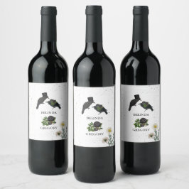 Gothic Halloween Black Rose Crows Wedding Weinetikett