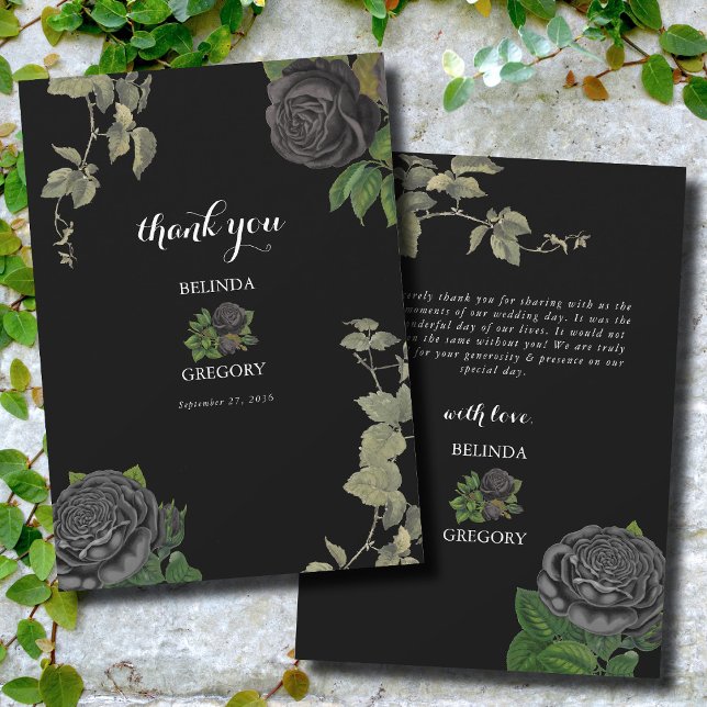 Gothic Halloween Black Rose Hochzeit Dankeskarte (Gothic Halloween Black Roses Wedding Thank You Card)