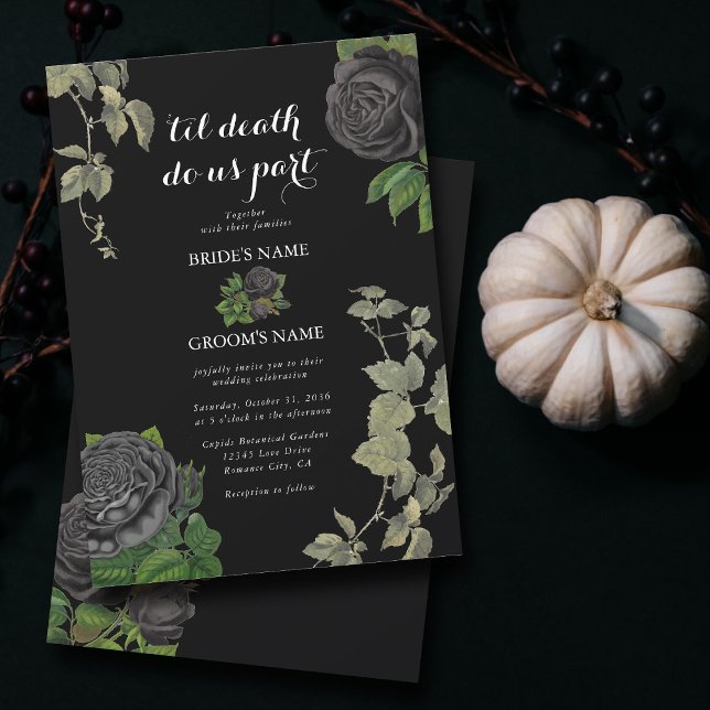 Gothic Halloween Black Rose Hochzeit Einladung (Gothic Halloween Black Roses Wedding Invitation)