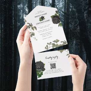 Gothic Halloween Black Rose White Wedding All In One Einladung