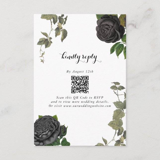 Gothic Halloween Black Rose White Wedding Begleitkarte (Vorderseite)