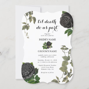 Gothic Halloween Black Rose White Wedding Einladung
