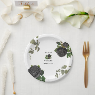 Gothic Halloween Black Rose White Wedding Pappteller
