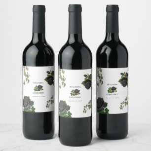 Gothic Halloween Black Rose White Wedding Weinetikett