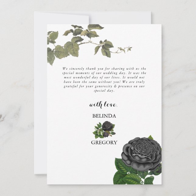 Gothic Halloween Black Roses White Wedding Dankeskarte (Rückseite)