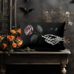 Gothic Halloween Black Wedding Skeleton Hand Rose Lendenkissen<br><div class="desc">Nothing screams "I do!" like a Halloween-inspired gothic wedding. Get ready for a bone-chillingly beautiful celebration like no other with our 'Til Death Do Us Part skeleton & floral Halloween gothic theme wedding decor pillow. Our beautiful wedding pillow features our own hand-painted watercolor skeleton hand-holding a red rose with a...</div>