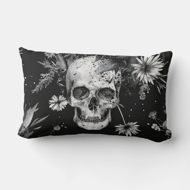Gothic Halloween Botanisches Skulls-Muster Lendenkissen (Rückseite)