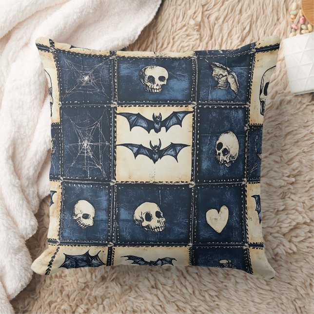 Gothic Halloween Denim Patchwork-Muster Kissen (Decke)