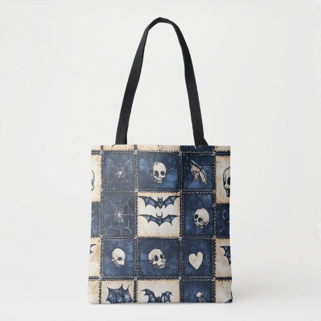 Gothic Halloween Denim Patchwork Pattern Tasche (Vorderseite)